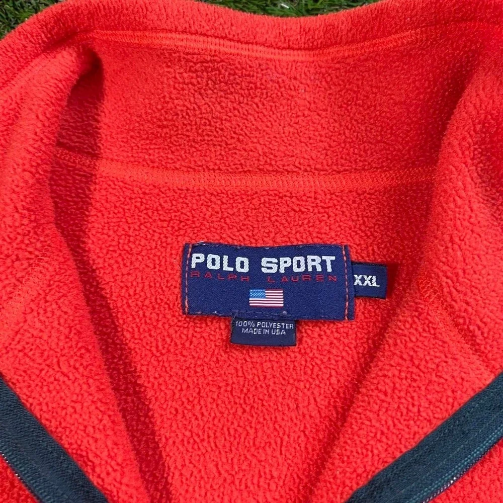 Vintage Polo Sport Ralph Lauren XXL Orange Fleece 1/4 Zip Pullover Made USA Rare
